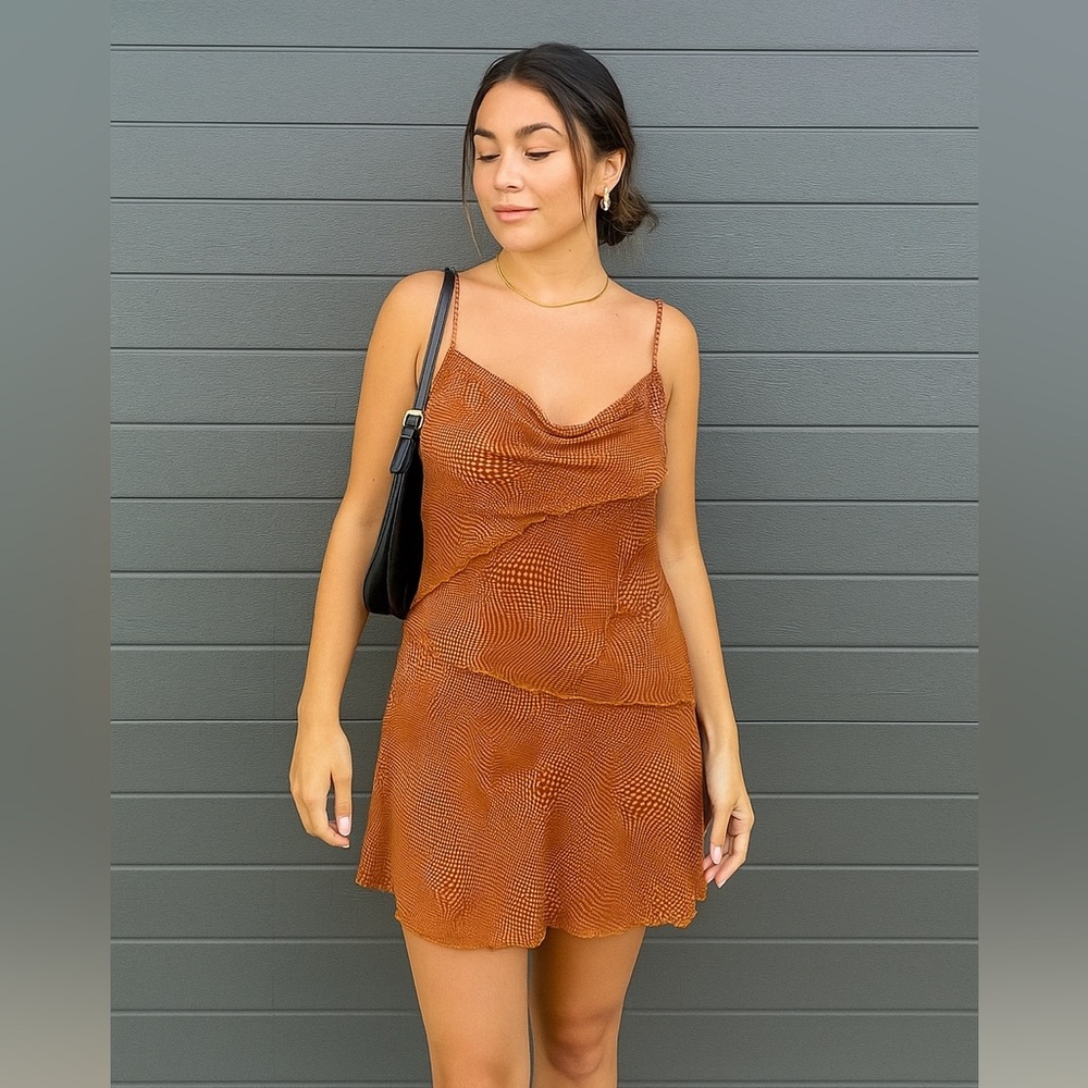 Urban Outfitters Moxie Mesh Mini Slip Dress Brown